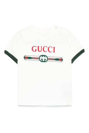 T-shirt in jersey di cotone bianco GUCCI KIDS | 548140XJGY39214